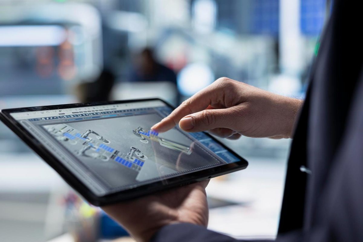 Worker reviewing an equipment diagram on a tablet